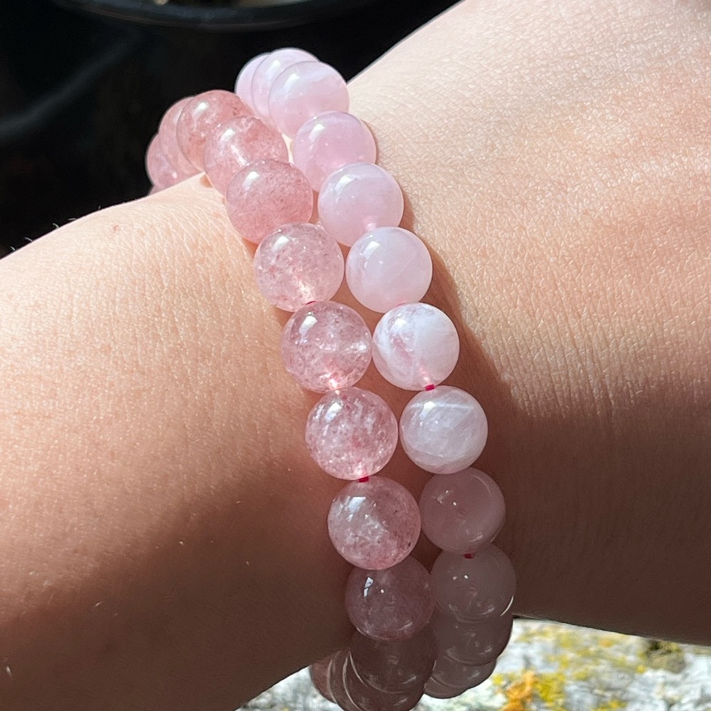 8mm Natural rose quartz strawberry Quartz bracelet‎ set